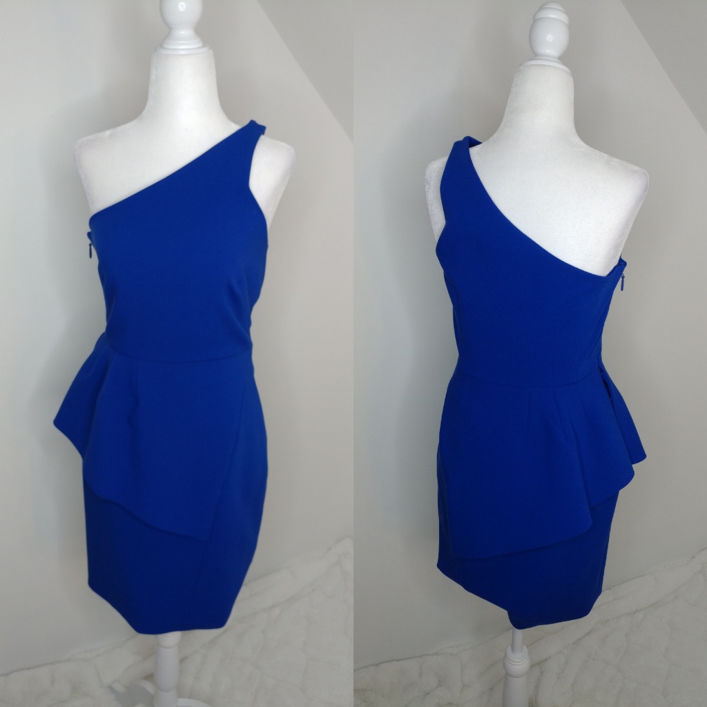 Halston Heritage One Shoulder Peplum Dress Sz 4